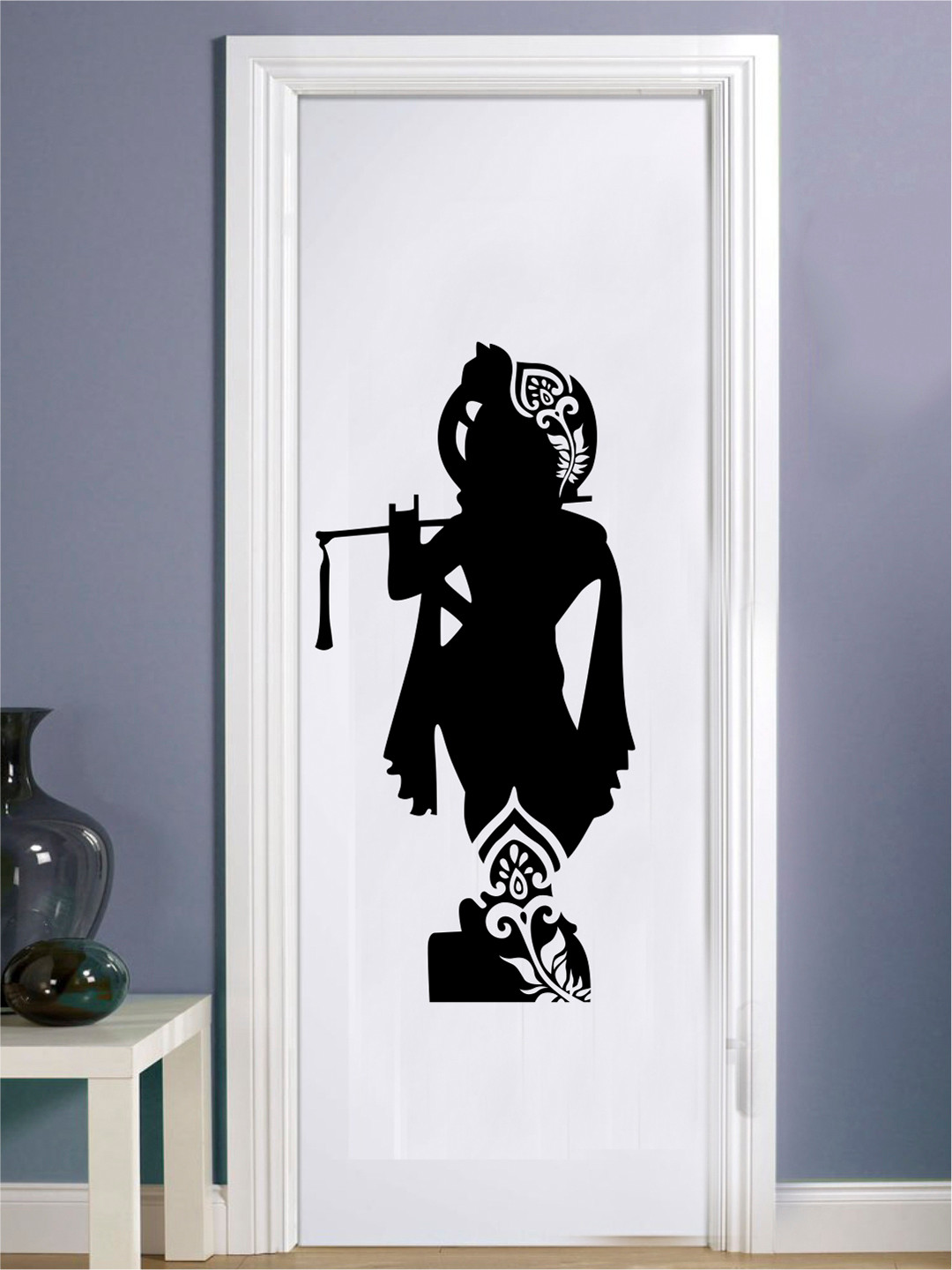 rawpockets Black & White Silhouette Of Lord Krishna Wall Stickers