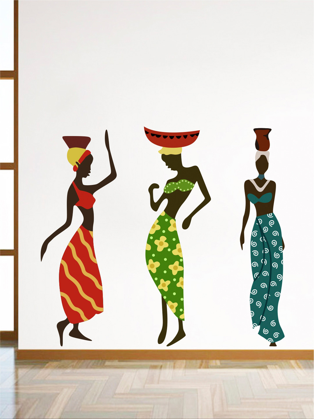 rawpockets Multicoloured African Lady Warli PVC Vinyl Wall Stickers