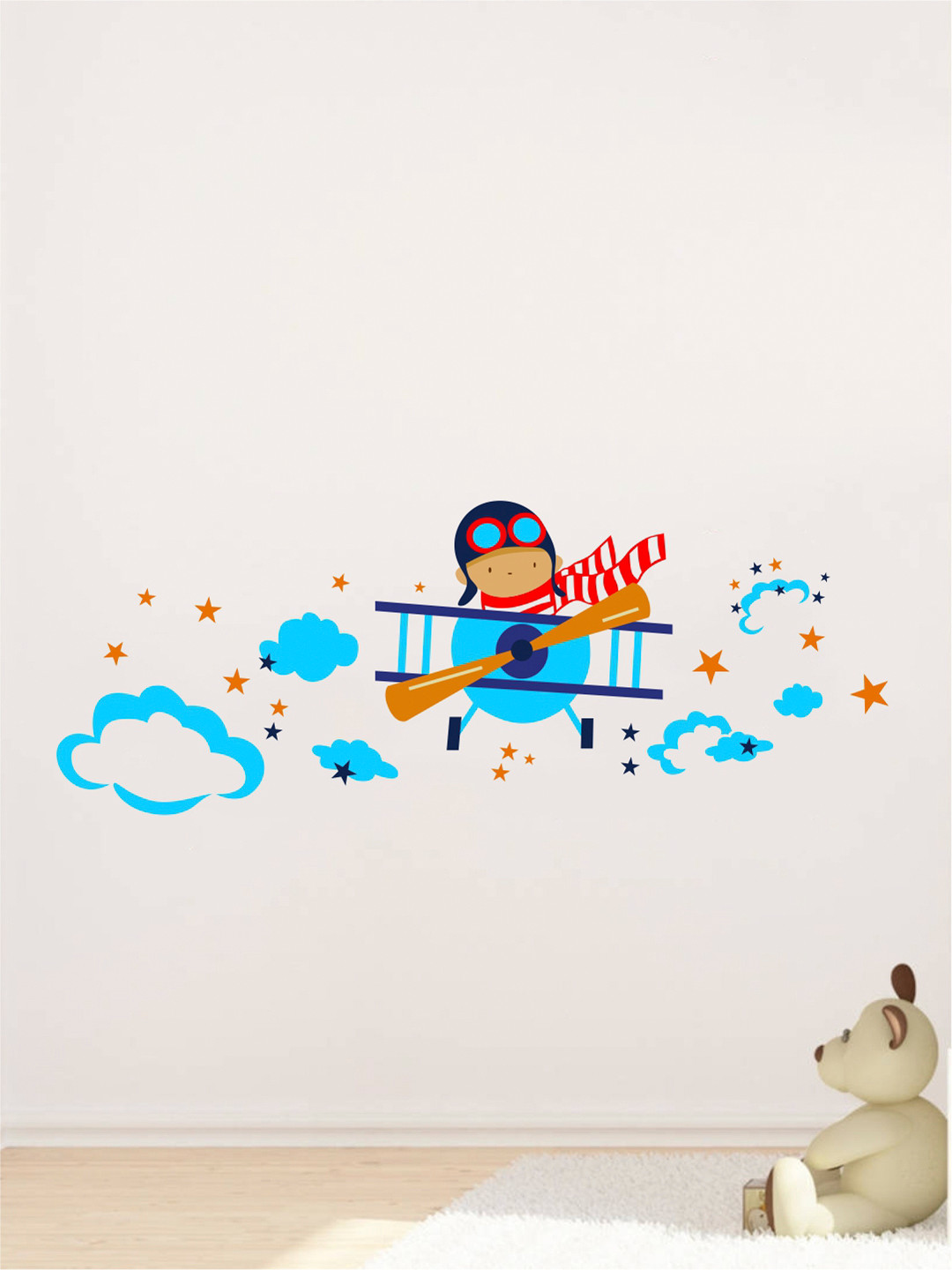 rawpockets Multicoloured Kid Driving Aircraft Wall Stickers