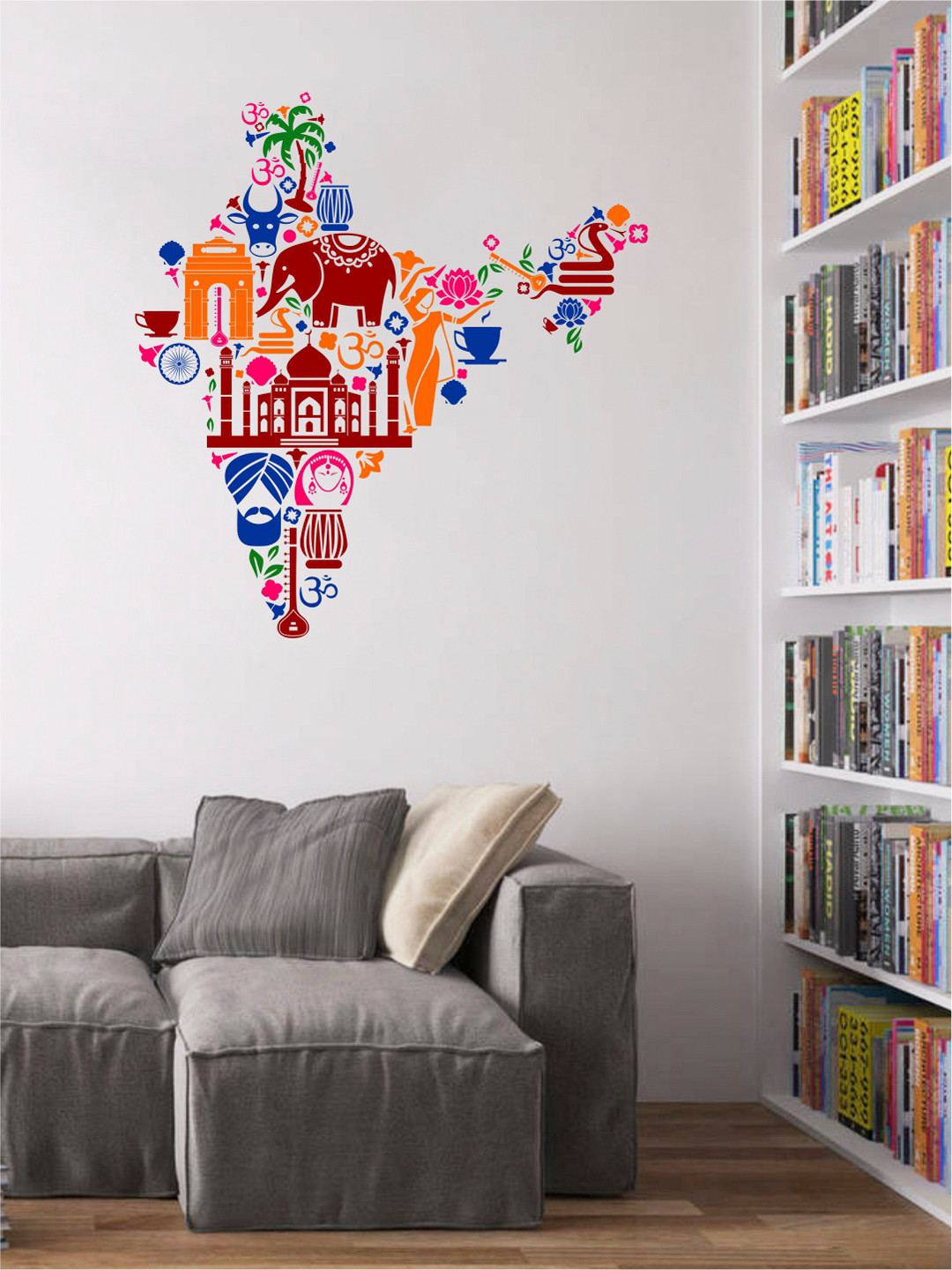rawpockets Multicolored Indian Culture Map PVC Vinyl Wall Stickers