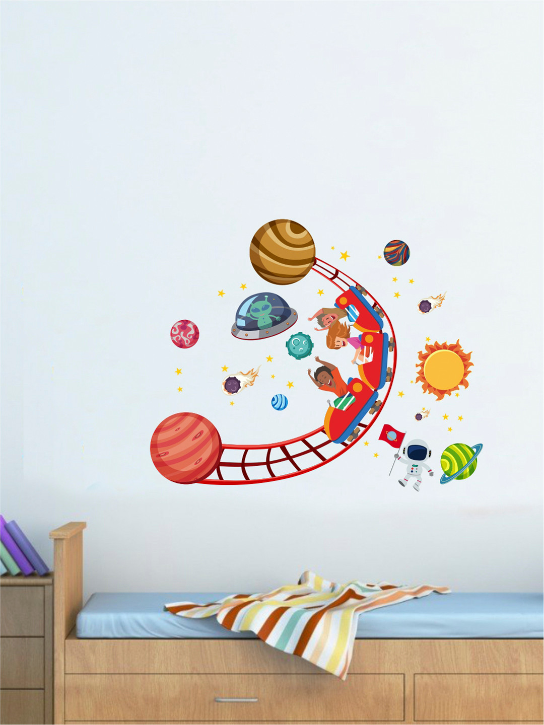 rawpockets Multicoloured Roller Coaster- Planets Wall Stickers PVC Vinyl Wall Stickers