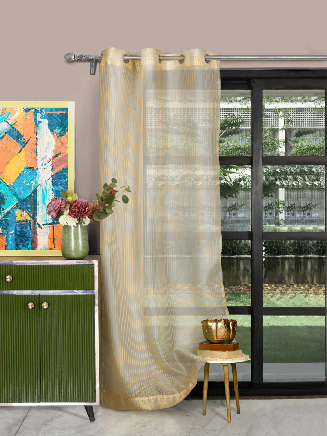 ROSARA HOME Gold Single Sheer Door Curtain