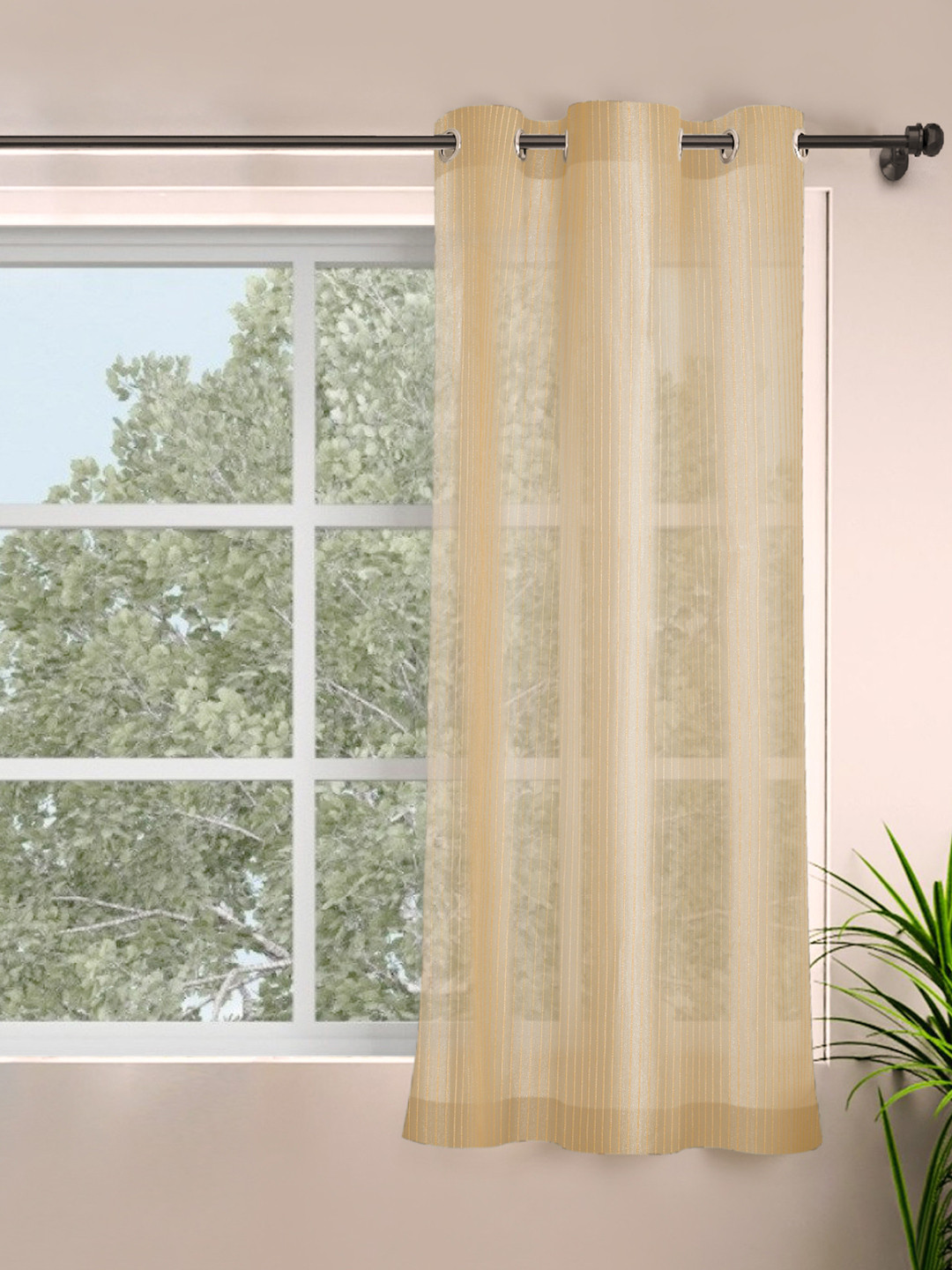 ROSARA HOME Gold-Toned Single Sheer Window Curtain