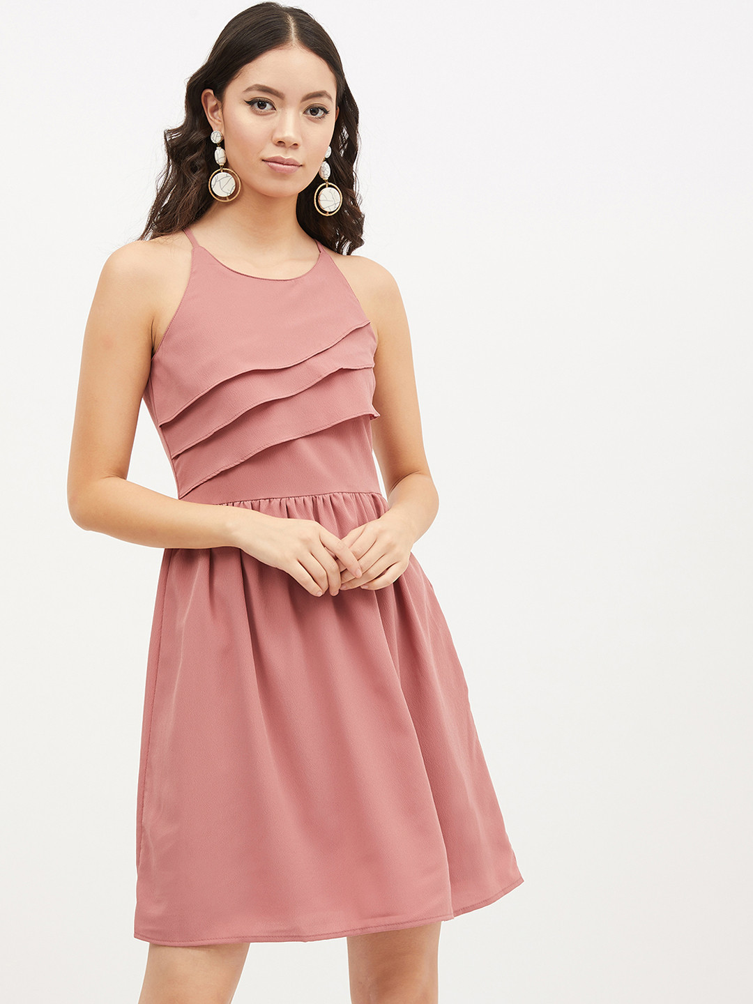 Harpa Women Pink Solid Fit and Flare Dress