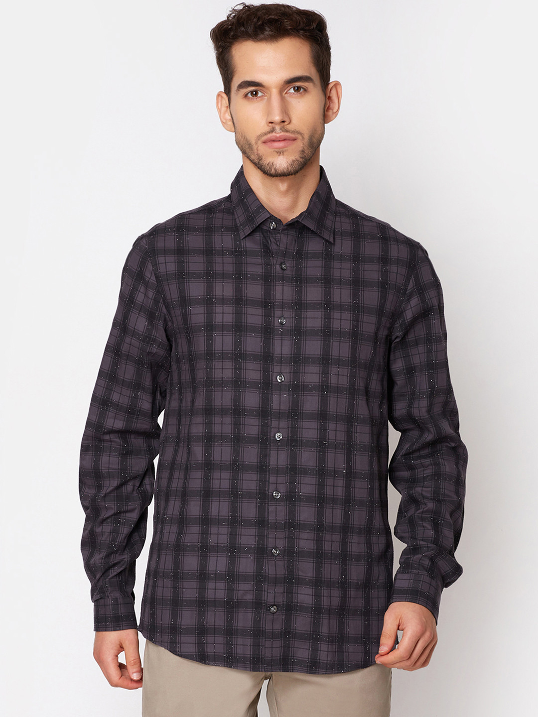 LINDBERGH Men Black & Mauve Regular Fit Checked Casual Shirt