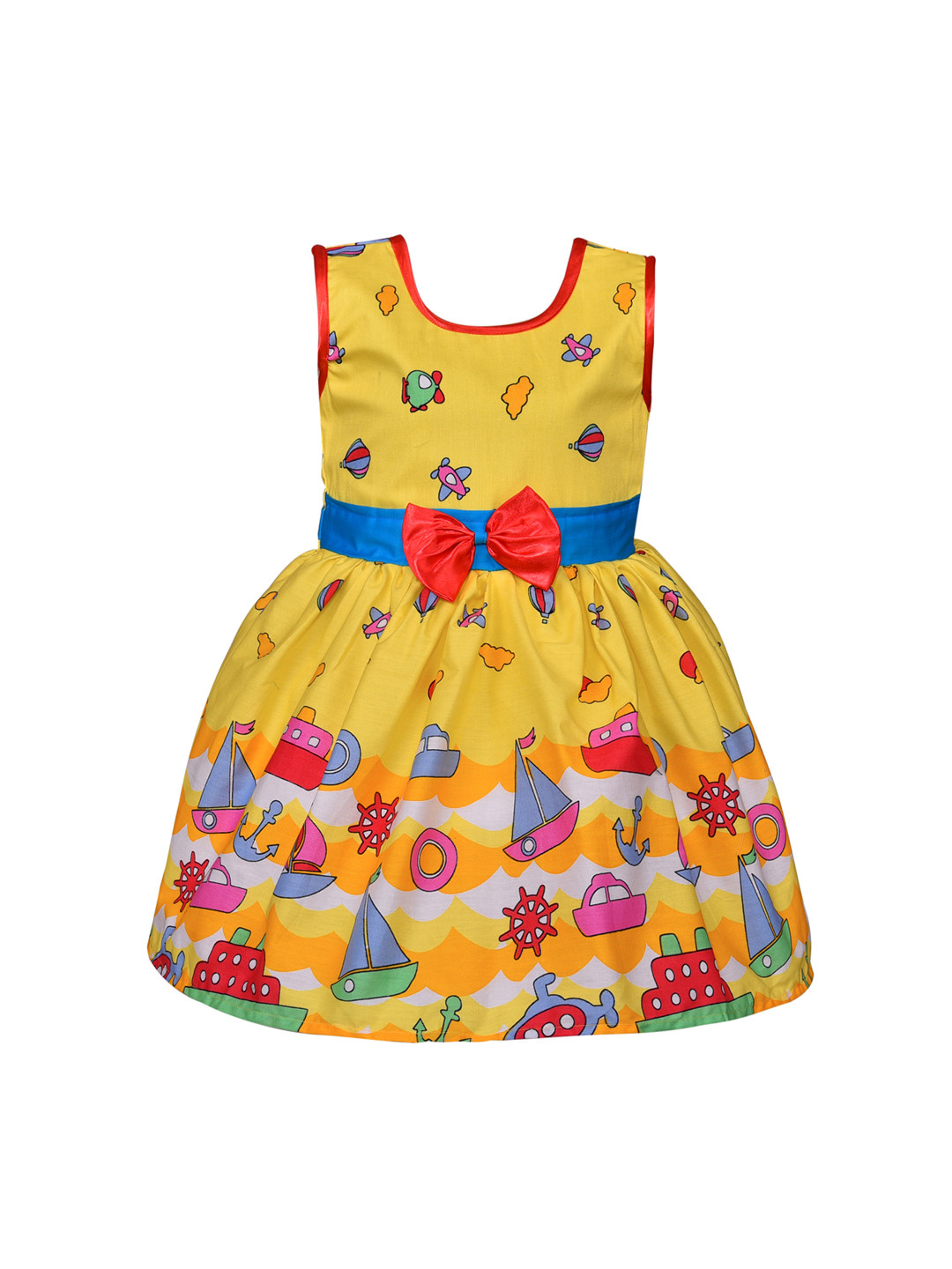 Wish Karo Girls Yellow Printed Fit and Flare Dress