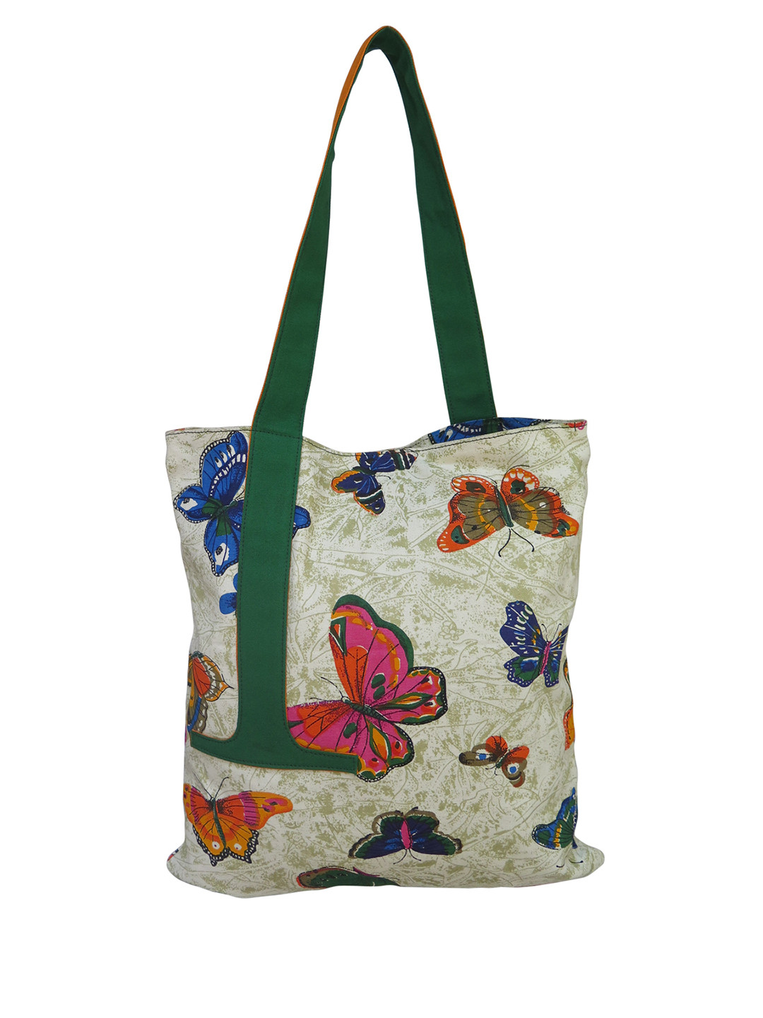 Spice Art Green & Pink Printed Tote Bag