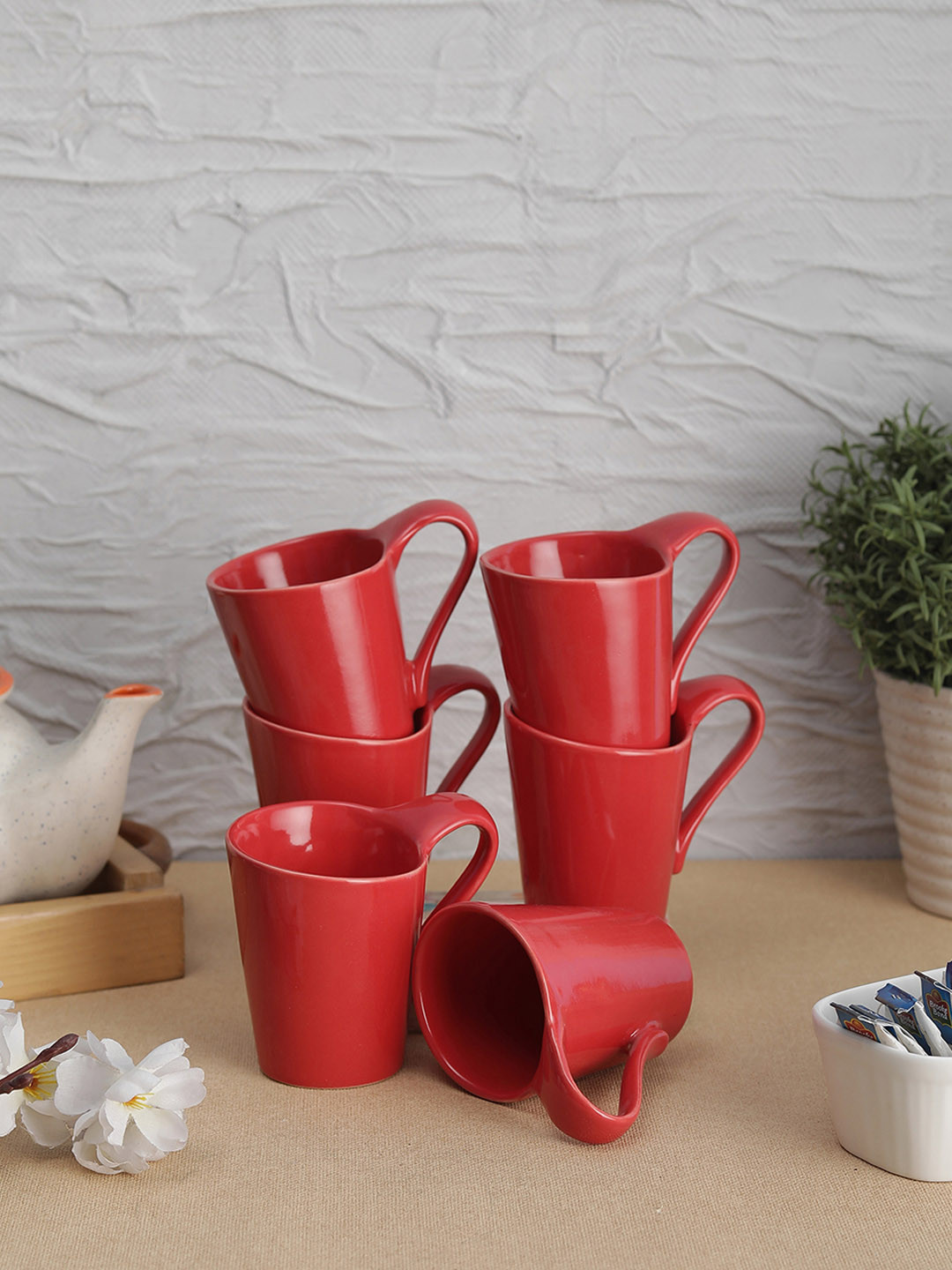VarEesha Jungle Joy Red Ceramic Handmade 6 Piece Cups-150ml