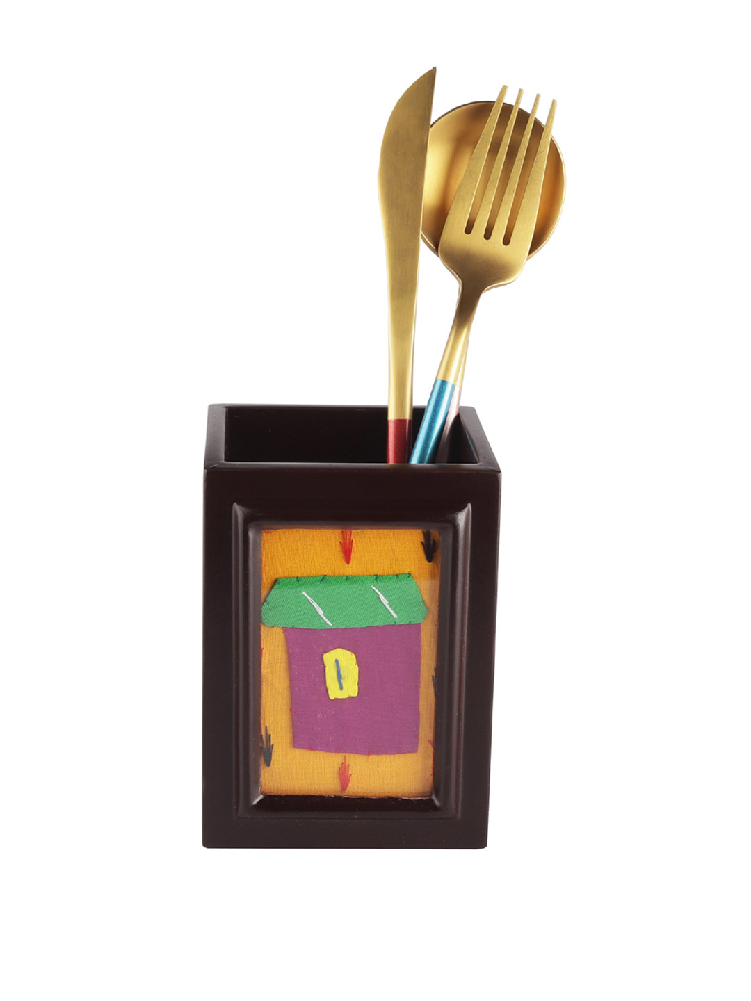 VarEesha Multicoloured Wooden Cutlery Holder