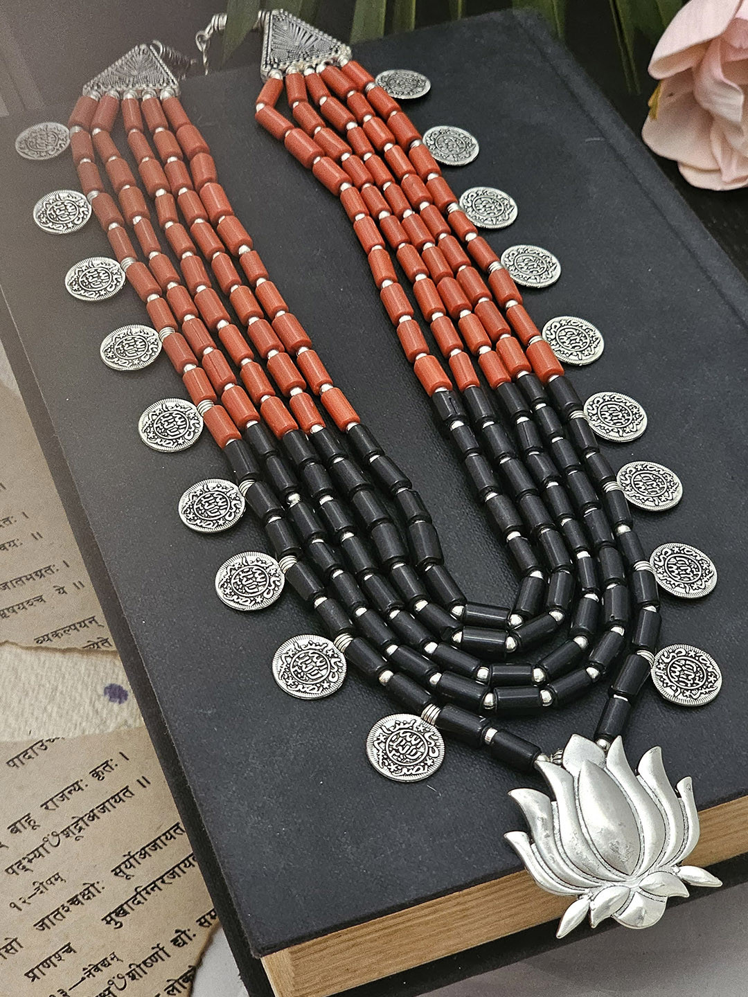 Binnis Wardrobe Black and Red Silver-Plated Handcrafted Necklace