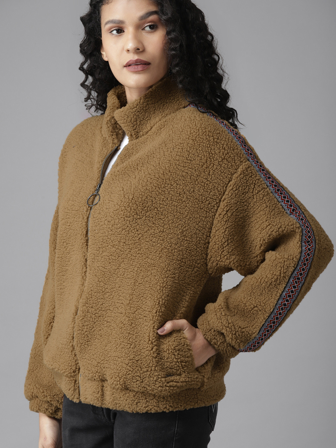 Roadster Women Brown Solid Sherpa Jacket