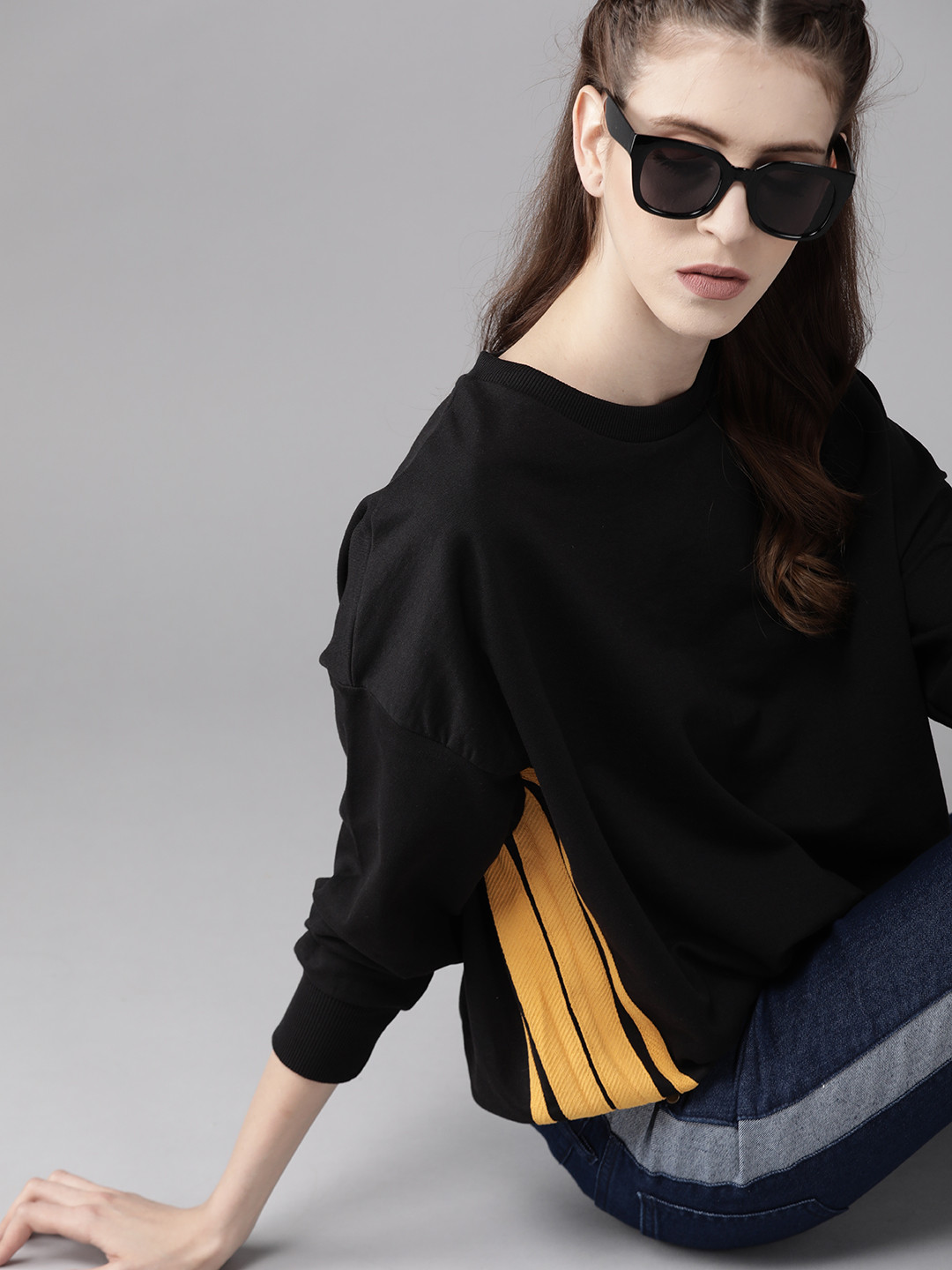 Roadster Women Black Solid Oversized Sweatshirt