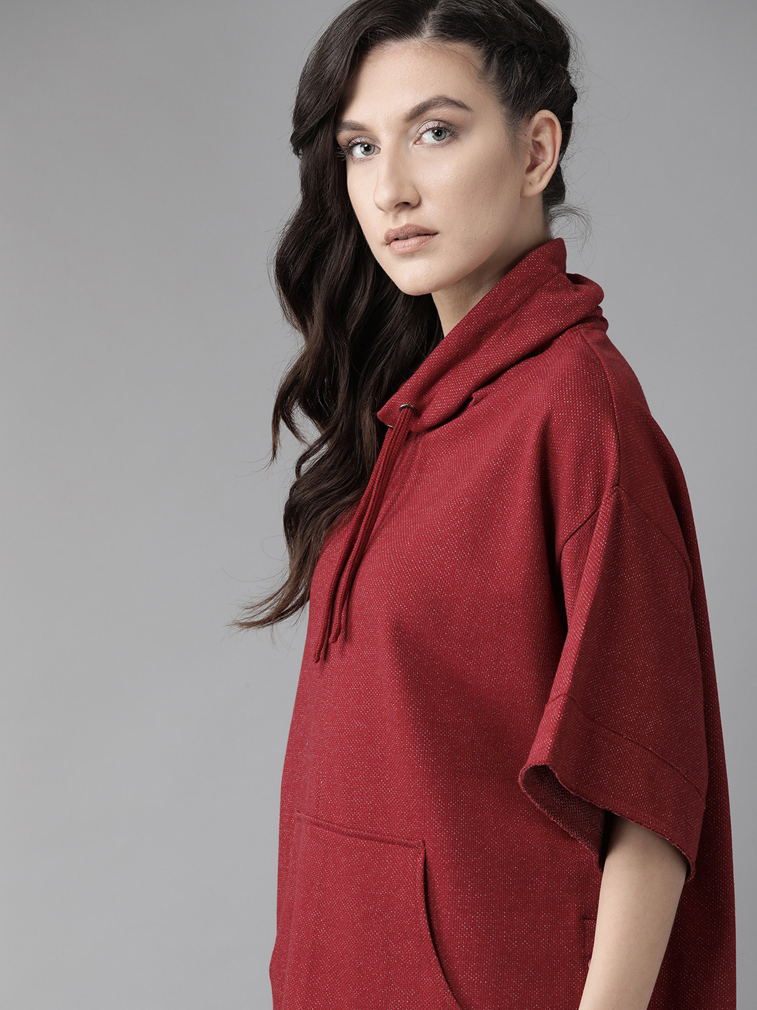 Roadster Women Maroon Self Design Sweatshirt