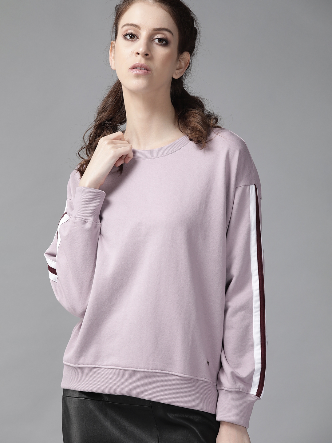 Buy Roadster Women Lavender Solid Sweatshirt - Sweatshirts for