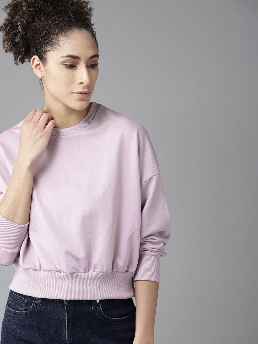 Roadster Women Lavender Drop-Shoulder Solid Sweatshirt