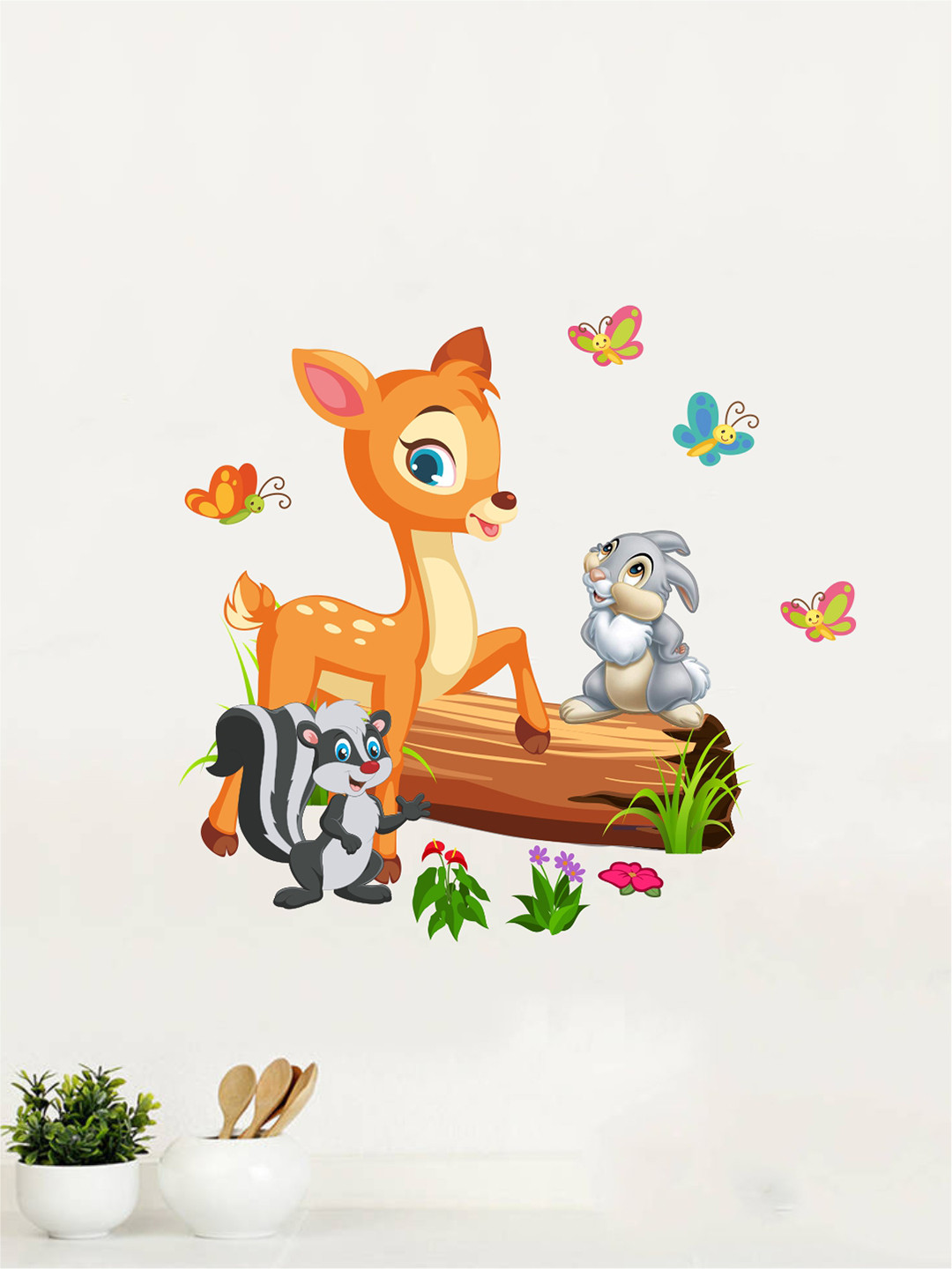 rawpockets Multicolour Deer, Rabbit & Squirrel PVC Vinyl Wall Stickers