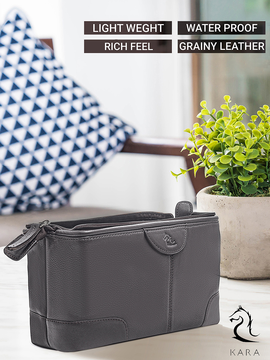 Kara Unisex Dark Brown Obama Travel Leather Toiletry Kit