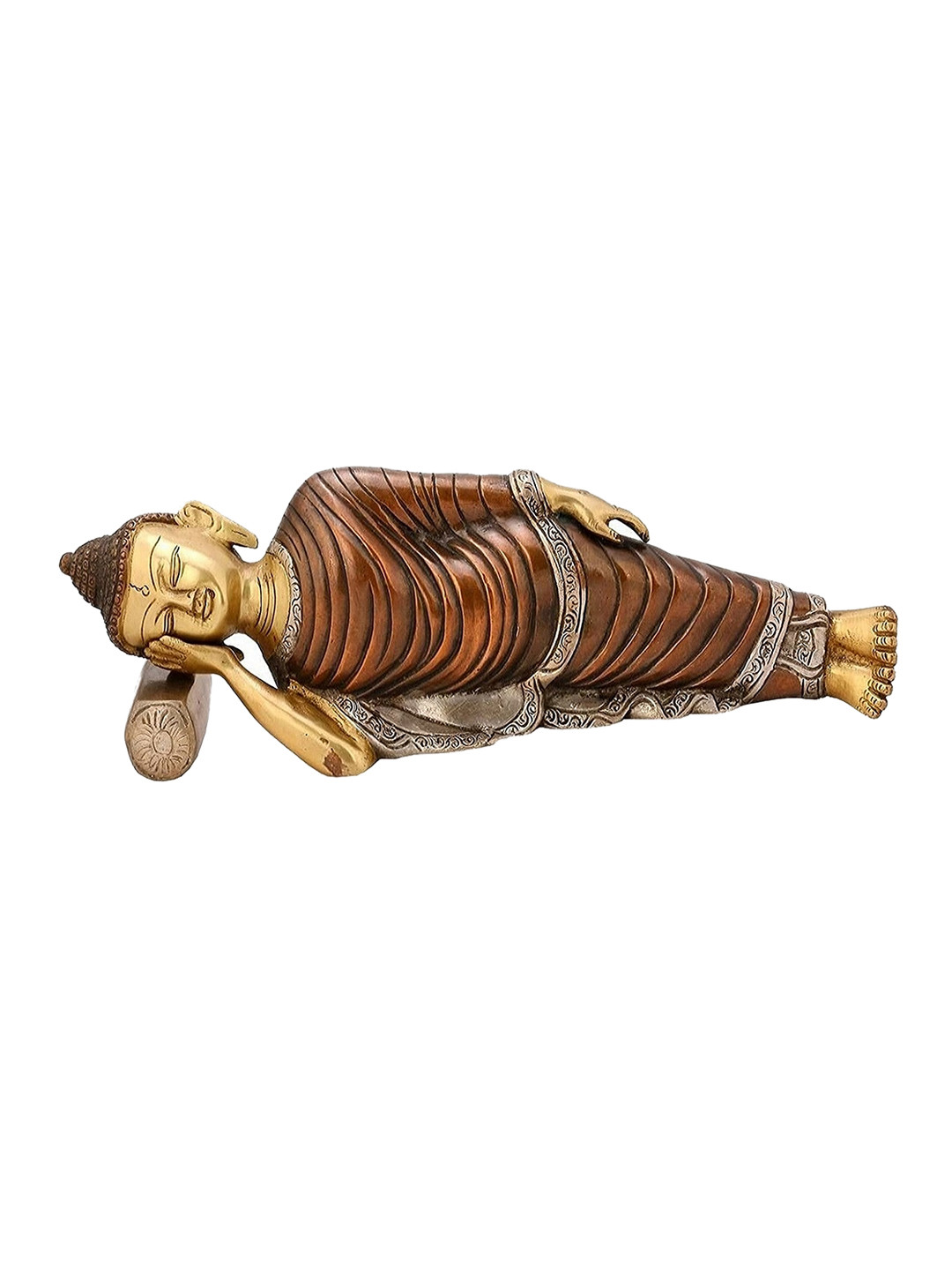 CraftVatika Reclining Buddha Gold Brass Metallic Living Room Small Showpiece - 4 Inches