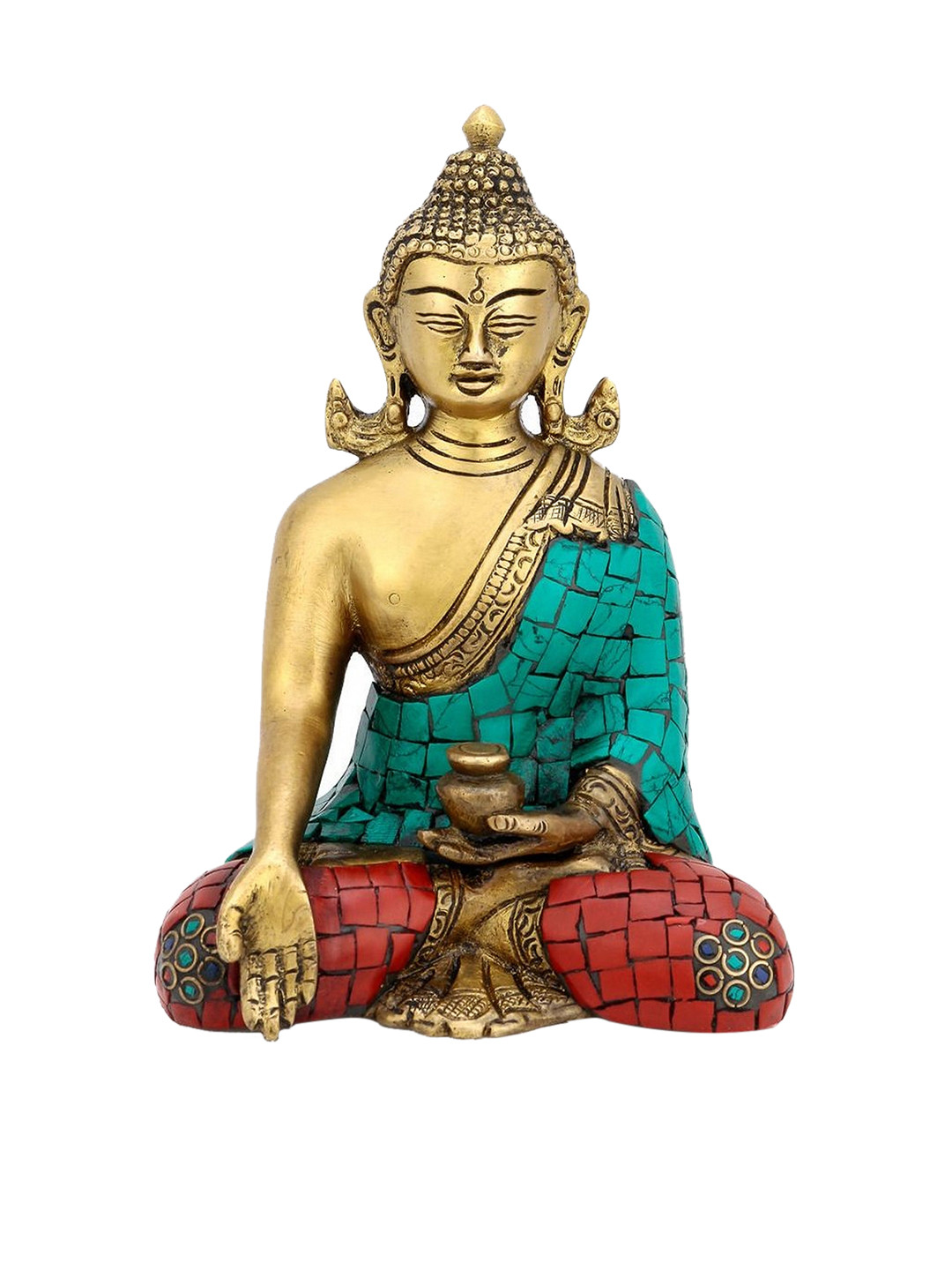 CraftVatika Lord Buddha Sitting Position Gold Brass Metallic Living Room Small Showpiece - 6 Inches