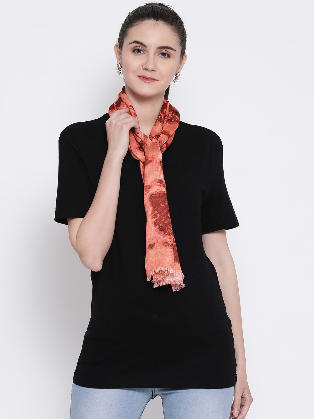 SHINGORA Women Orange Printed Stole