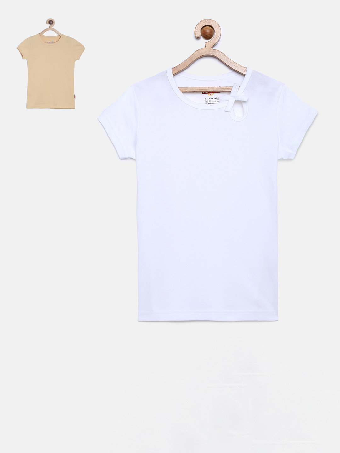 SINI MINI Girls Pack of Two Solid Round Neck Pure Cotton T-shirt