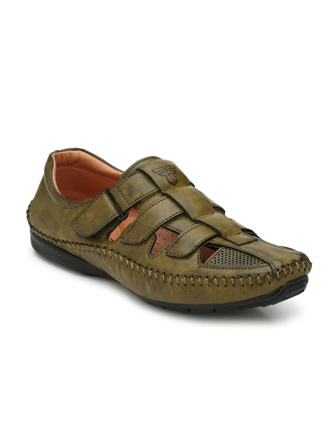 Fashion Victim Men Olive Green Solid Fisherman Sandals