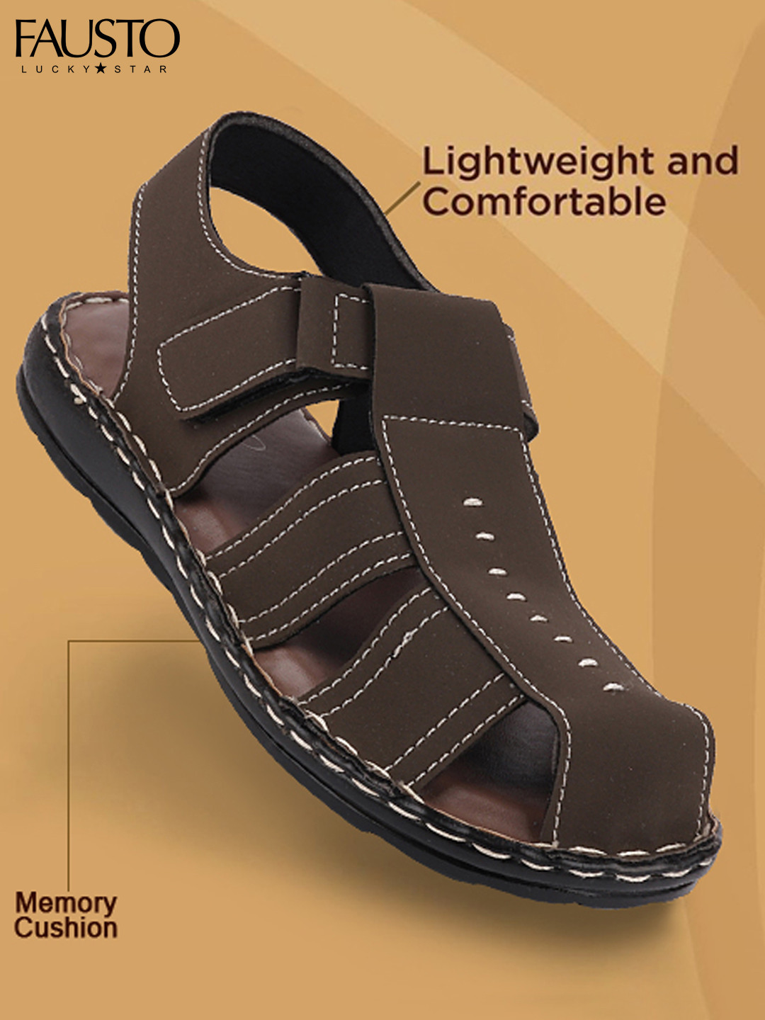 FAUSTO Men Olive Brown Fisherman Sandals