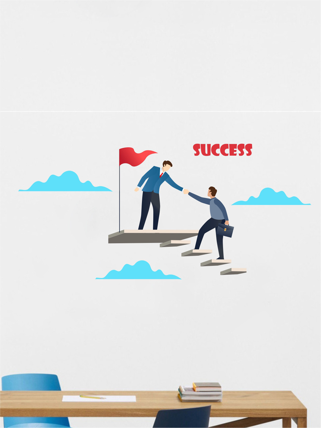 rawpockets Blue & Red Step To Success PVC Vinyl Wall Stickers