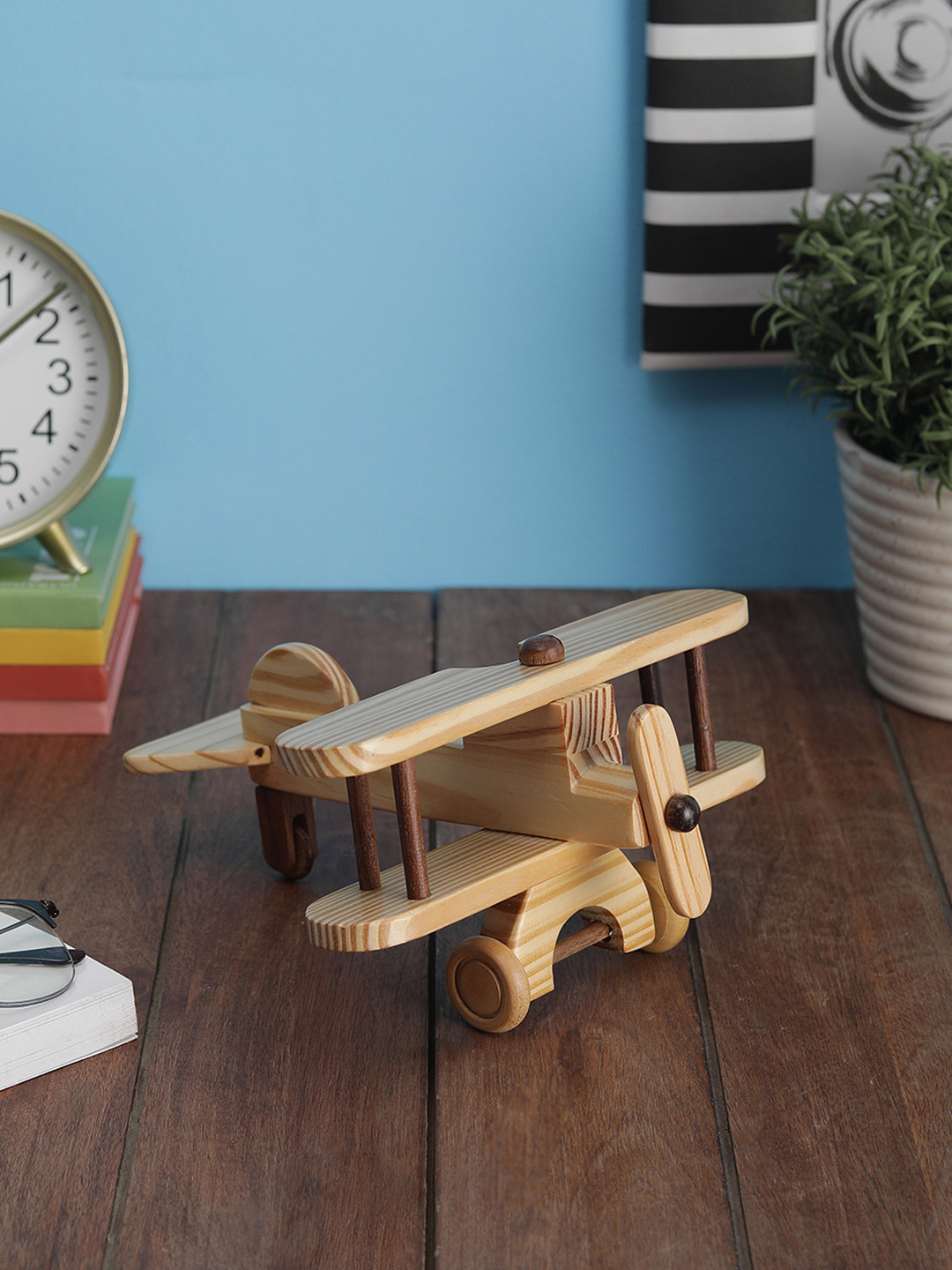 VarEesha Biplane Beige Wood Natural Living Room Hand-Crafted Small Showpiece - 4.5 Inches