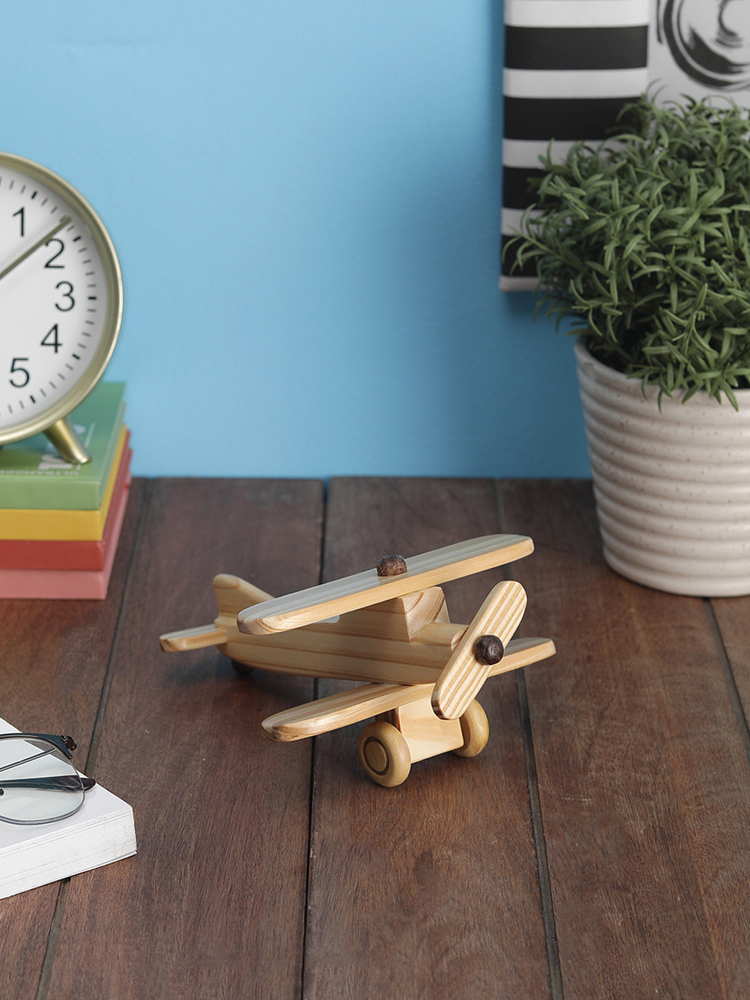 VarEesha Biplane Beige Wood Natural Living Room Hand-Crafted Tiny Showpiece - 3.5 Inches