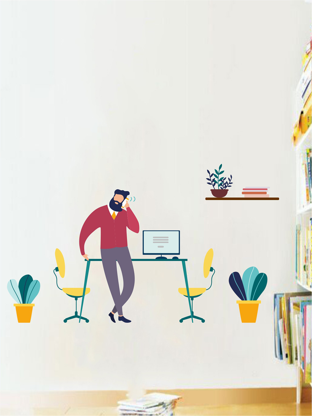 rawpockets Red & Grey Office Boss Printed Waterproof PVC Vinyl Wall Sticker