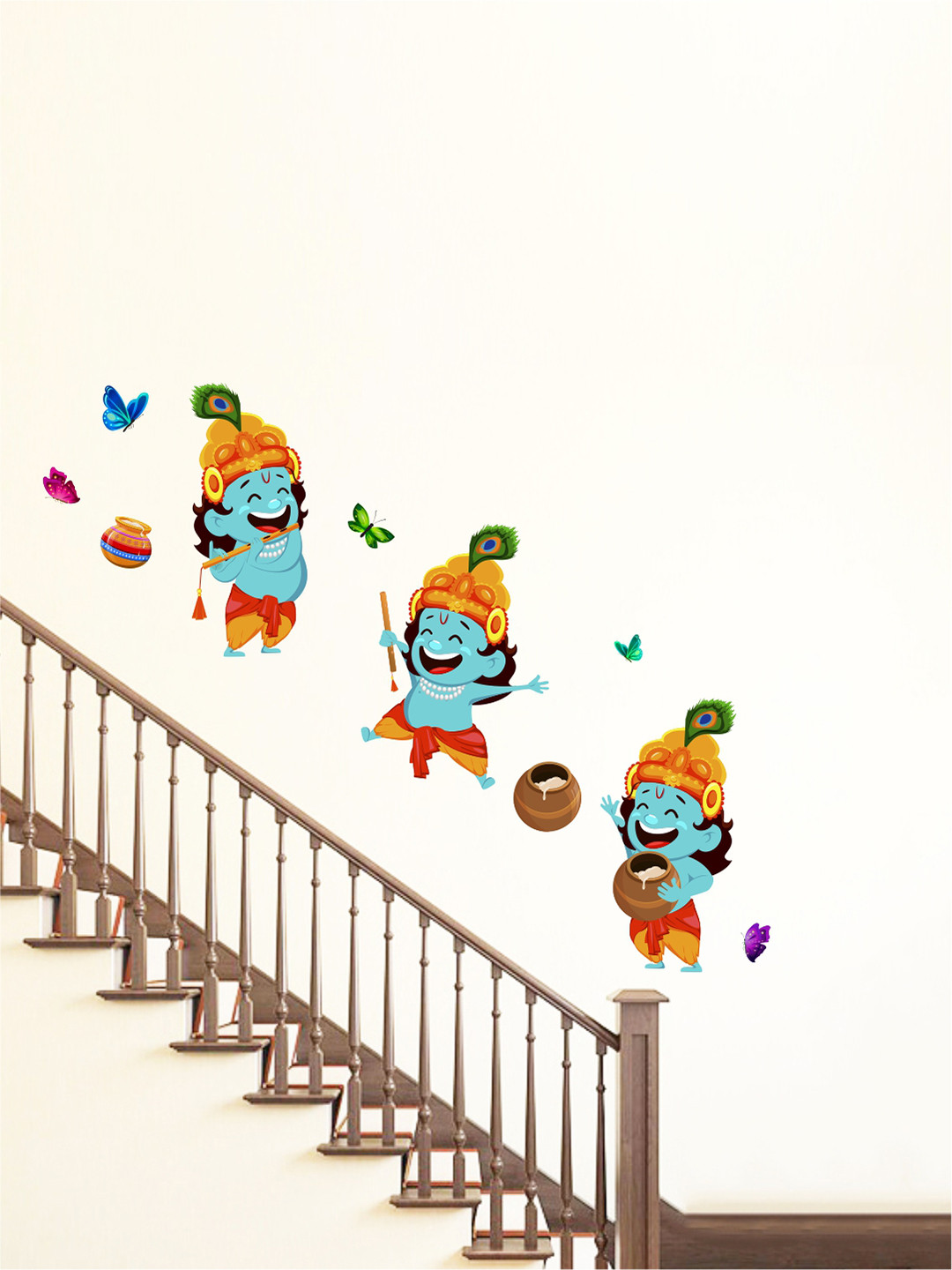 rawpockets Multicolored Krishna with Butter Pot Wall Stickers