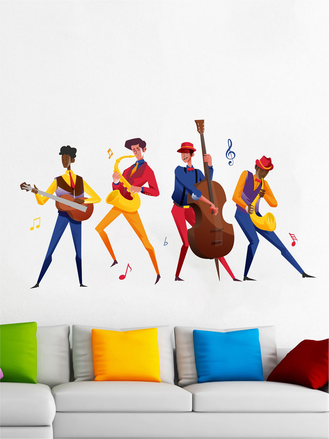 rawpockets Multicolored Men's Playing Musical Instruments Wall Stickers