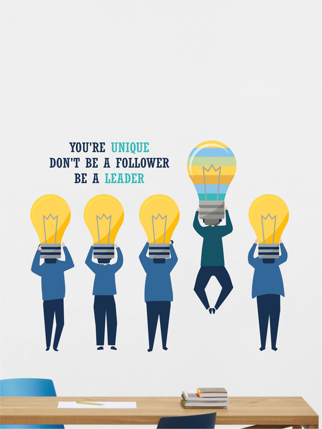 rawpockets Blue & Yellow Be Unique Be Creative PVC Vinyl Wall Stickers