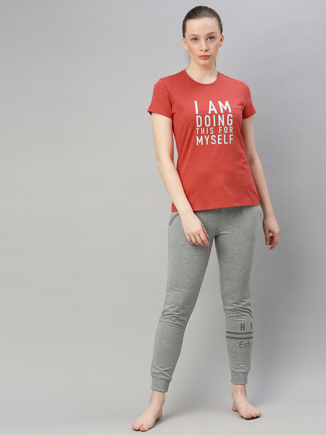HRX by Hrithik Roshan Women Orange Printed Bio-Wash Yoga Pure Cotton T-shirt