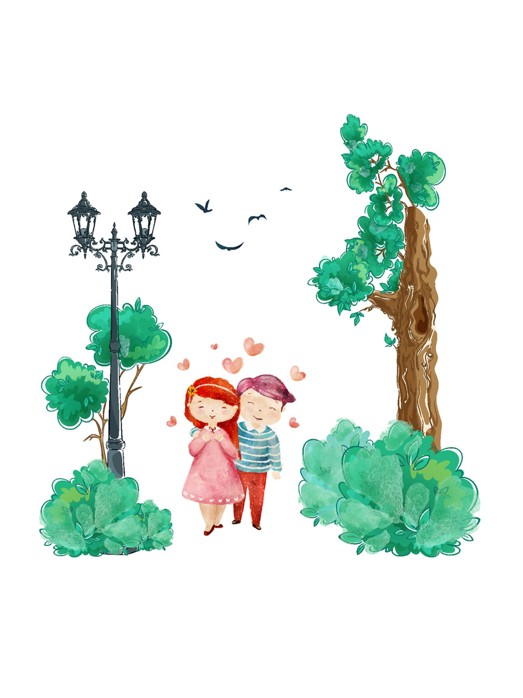 rawpockets Green & Pink Love Couples Walking PVC Vinyl Wall Stickers