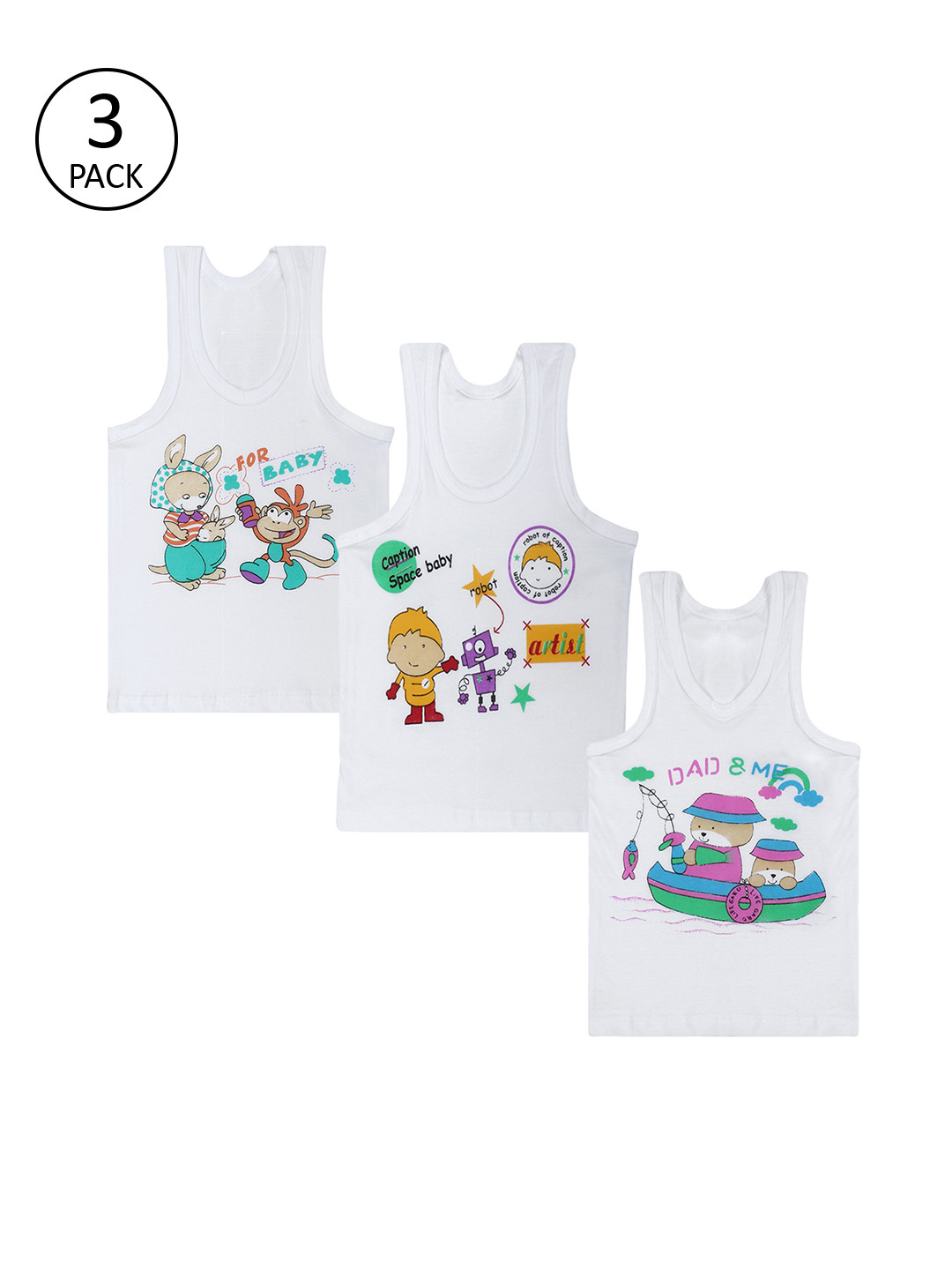 Superminis Infants Pack Of 3 White Printed Jhablas 50050-SMCOBVWH