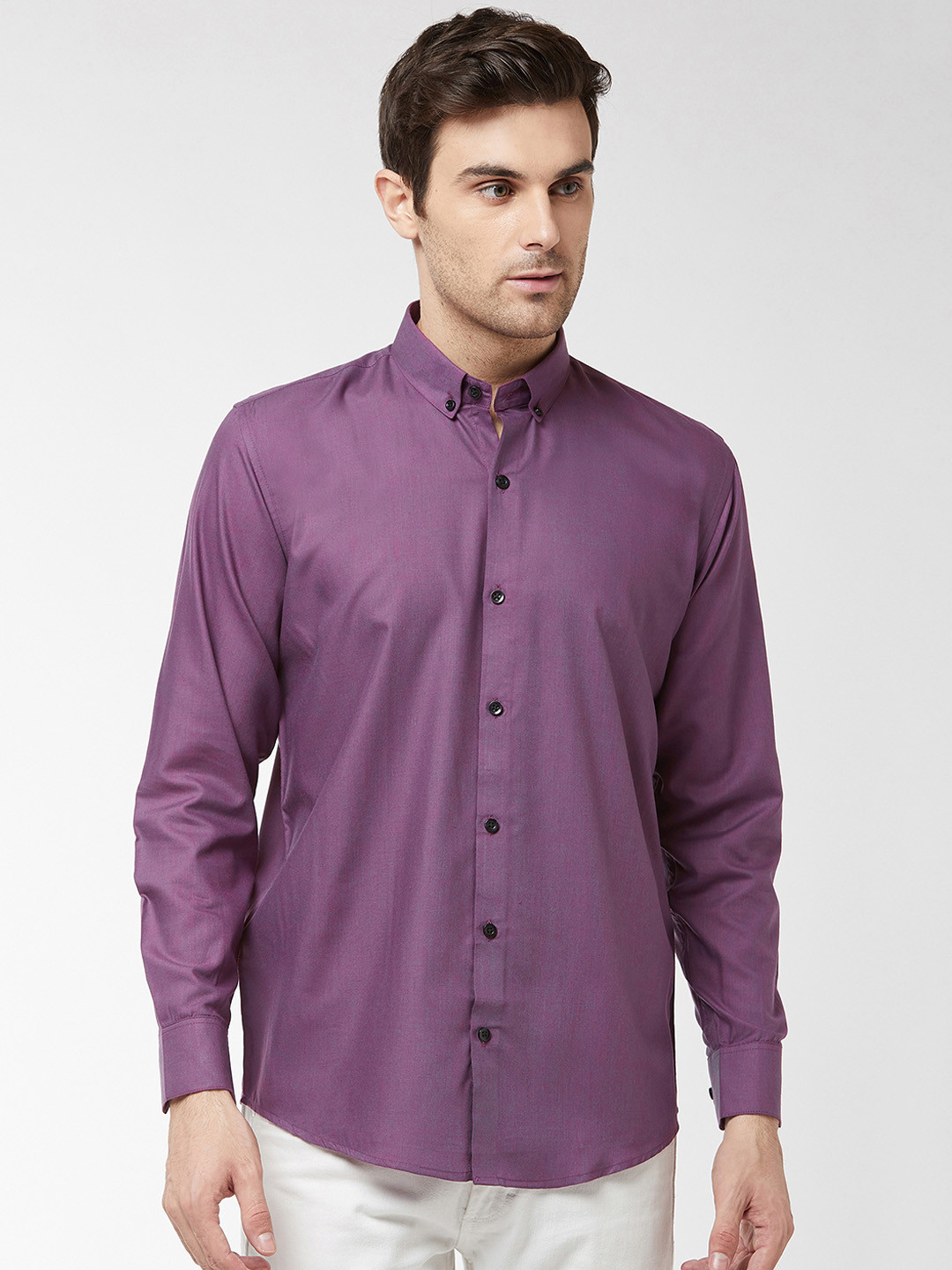 SOJANYA Men Violet Classic Regular Fit Solid Casual Shirt
