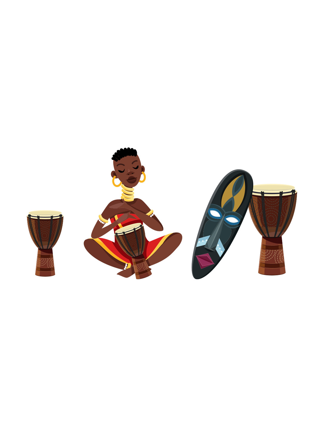 rawpockets Multicoloured Women Playing Drums Printed Waterproof PVC Vinyl Wall Sticker