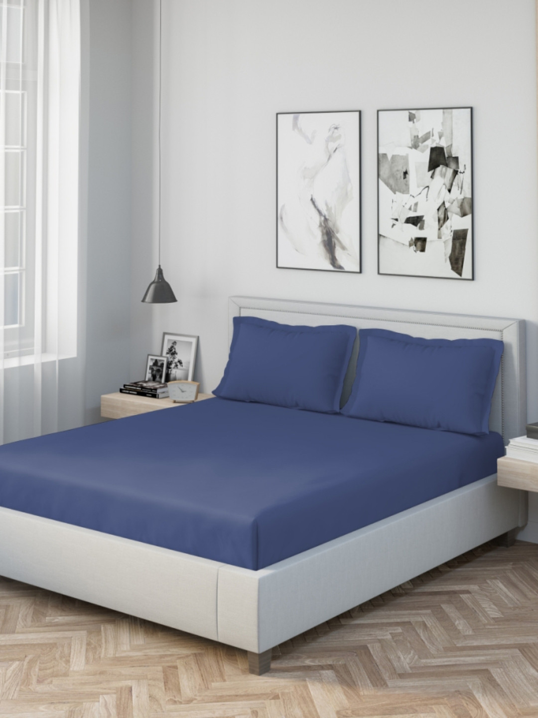 DDecor Blue Solid 180 TC Cotton 1 King Bedsheet with 2 Pillow Covers