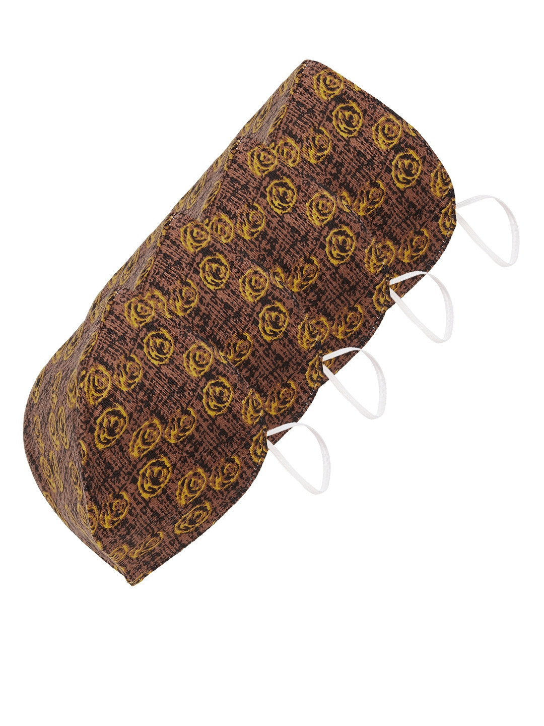 Sojanya Unisex Pack of 4 Brown & Yellow Floral Print 3 Ply Reusable Outdoor Fashion Masks