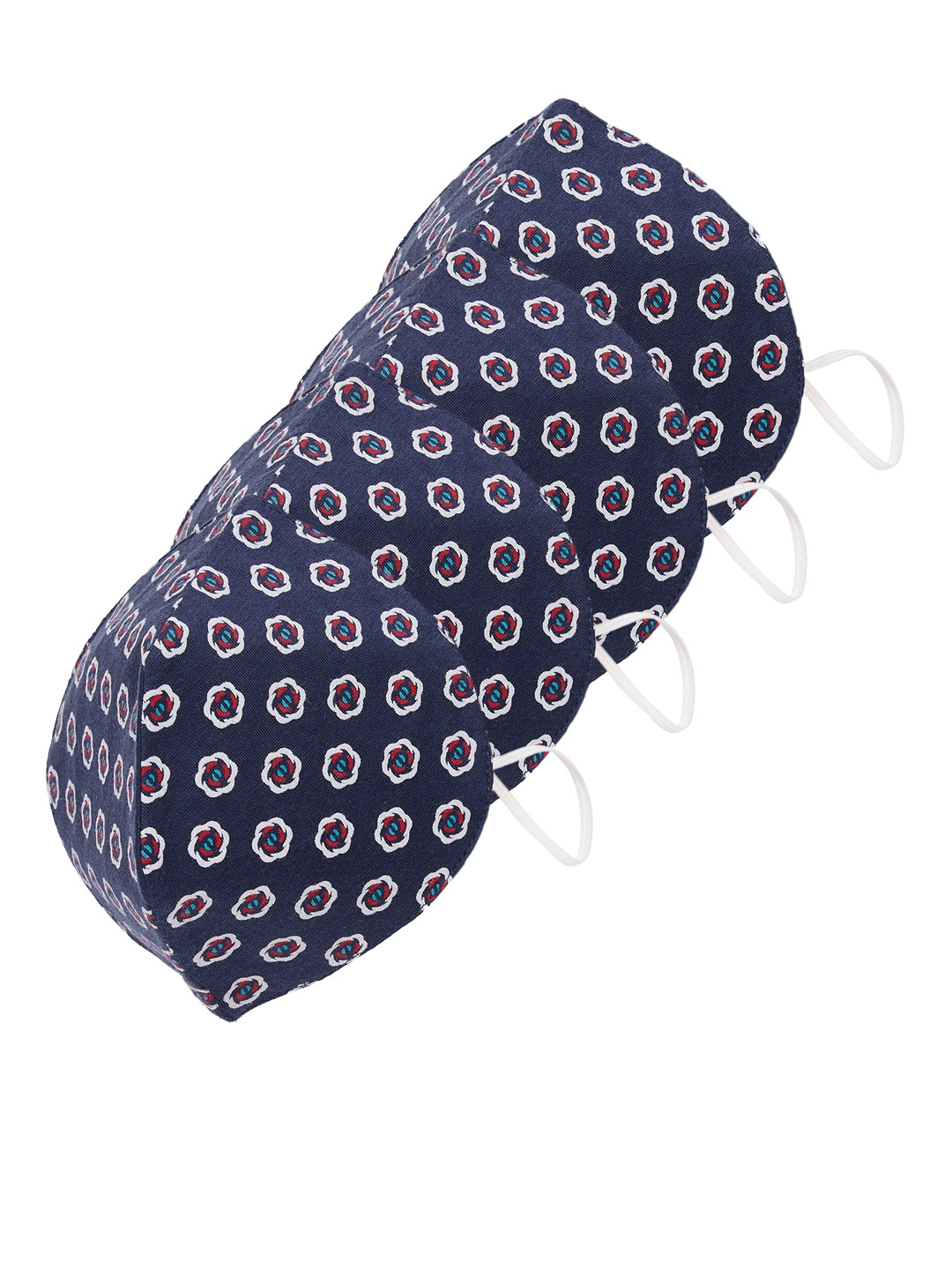 SOJANYA Unisex 4 Pcs Navy Blue & Off-White Floral Print Reusable 3-Ply Outdoor Mask