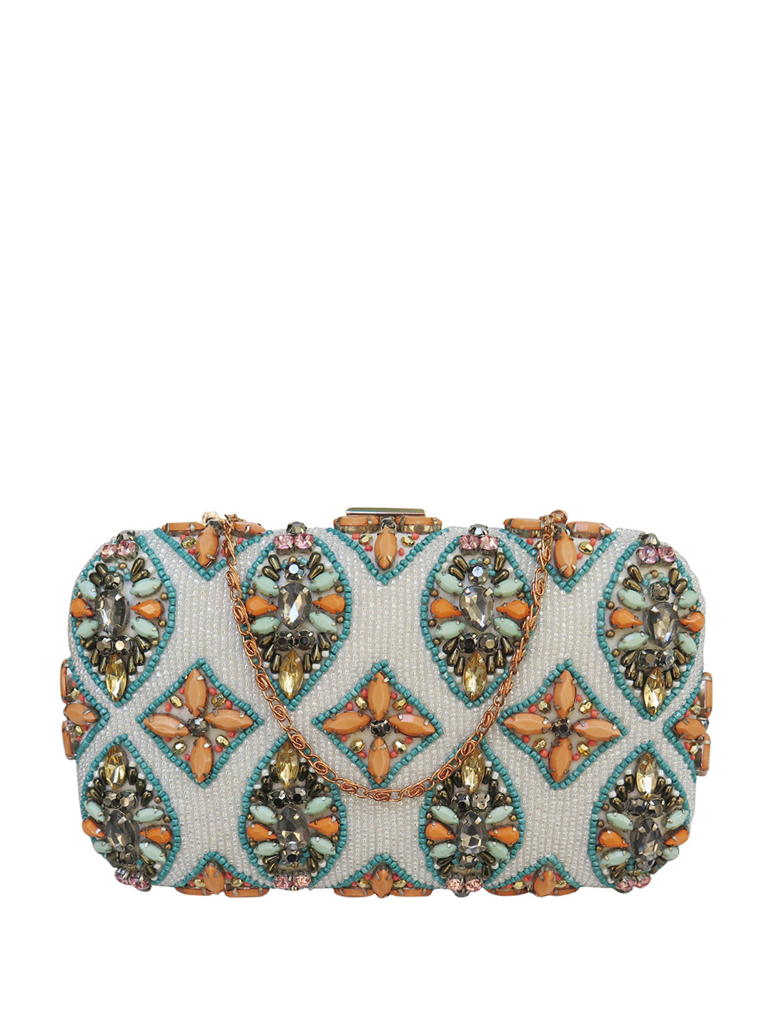 Spice Art White Embellished Clutch