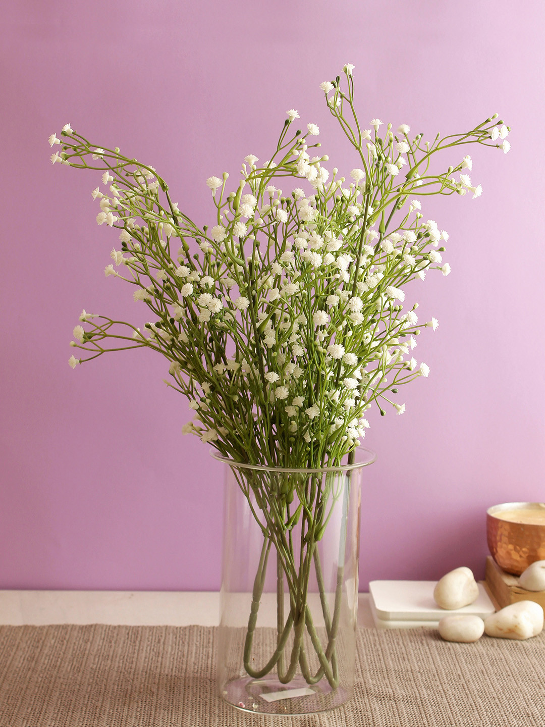Aapno Rajasthan Set of 4 White & Green Serene Artificial Millet Flowers