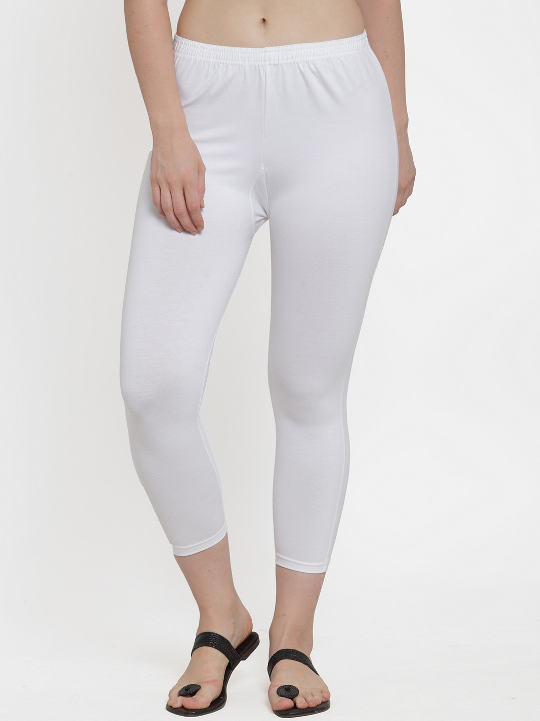 GRACIT White Solid Three-Fourth Leggings