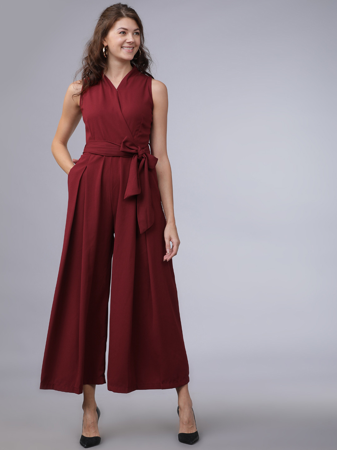 CHIC BY TOKYO TALKIES Women Maroon Solid Basic Jumpsuit
