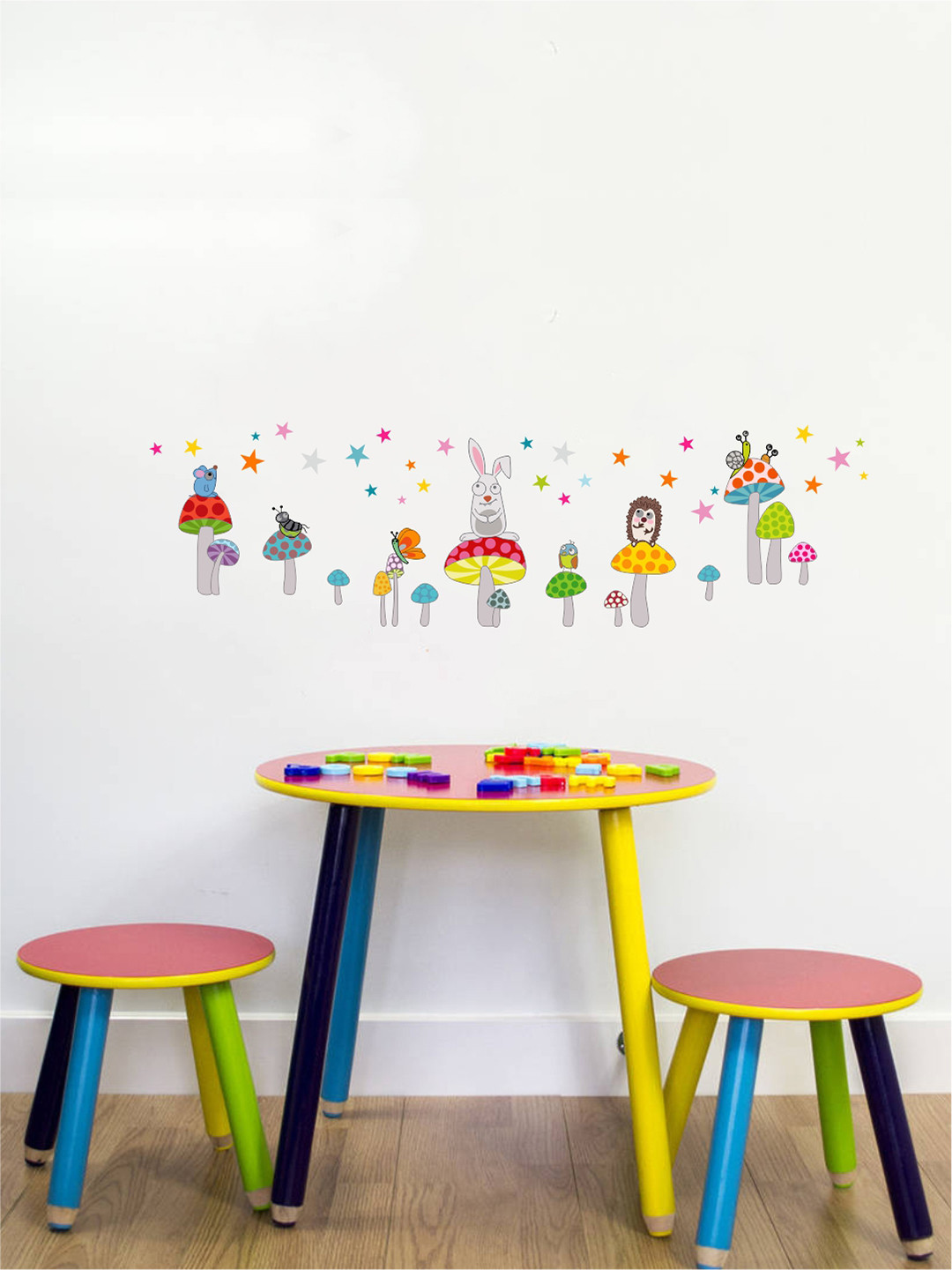 rawpockets Multicoloured Animals With Mushrooms PVC Vinyl Wall Stickers