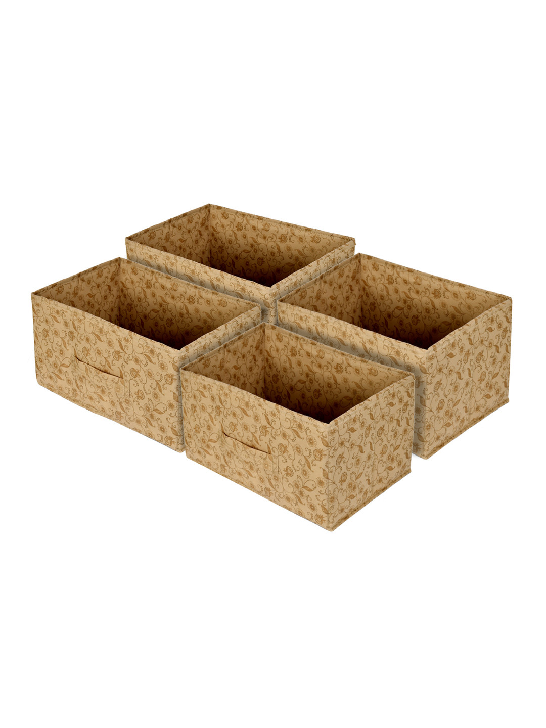 Kuber Industries Set Of 4 Beige Floral Drawers Metallic Storage And Cloth Organisers