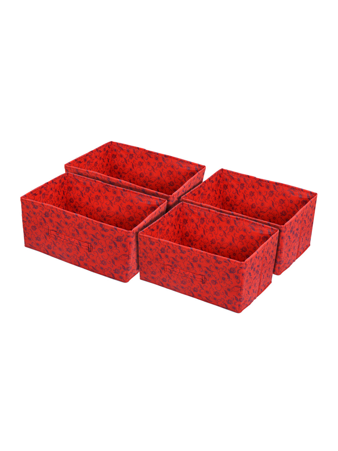 Kuber Industries Set of 4 Unisex Red Floral Print Non-Woven Drawer Organisers