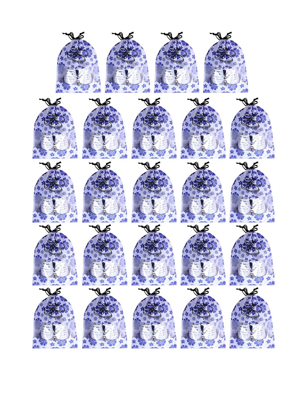 Kuber Industries Unisex Blue & White Floral Printed 24 Pieces Shoe Bags